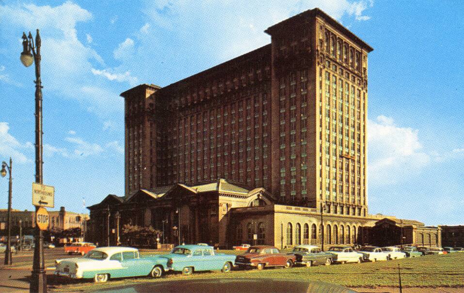 A postcard depicting Michigan Central Station, circa 1955. A postcard depicting Michigan Central Station, circa 1955.