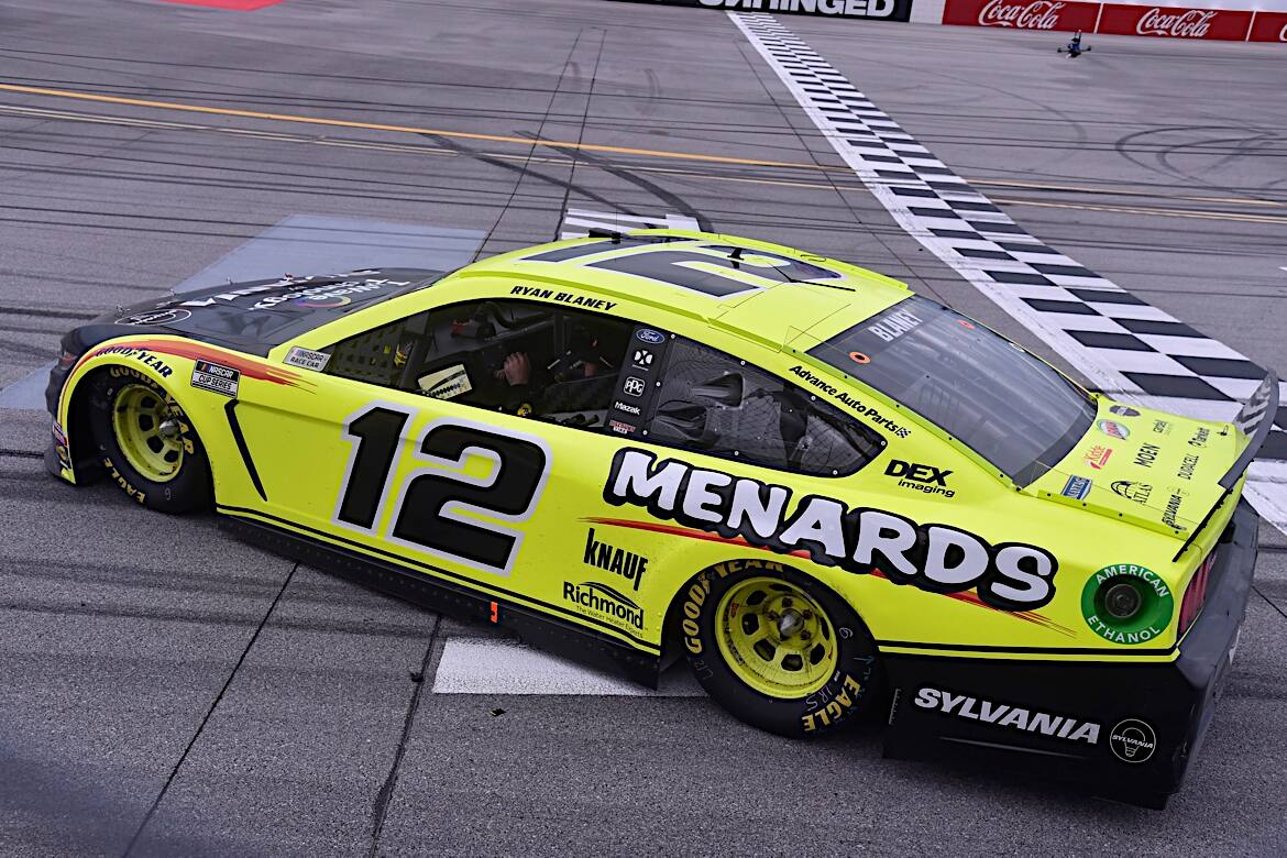 Blaney won by .007 of a second in a wild finish to give Ford its seventh victory of the season. Blaney won by .007 of a second in a wild finish to give Ford its seventh victory of the season.