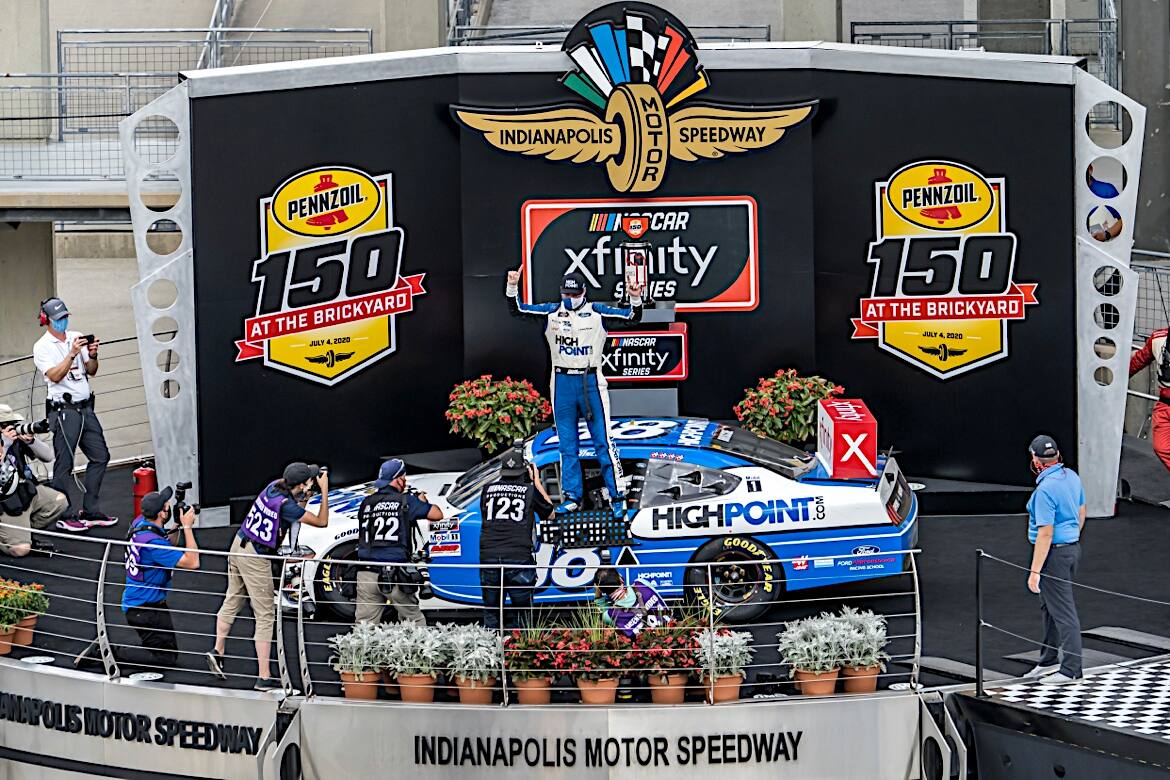 SHR's Chase Briscoe captured his series-best fifth win of the season in his Mustang. SHR's Chase Briscoe captured his series-best fifth win of the season in his Mustang.