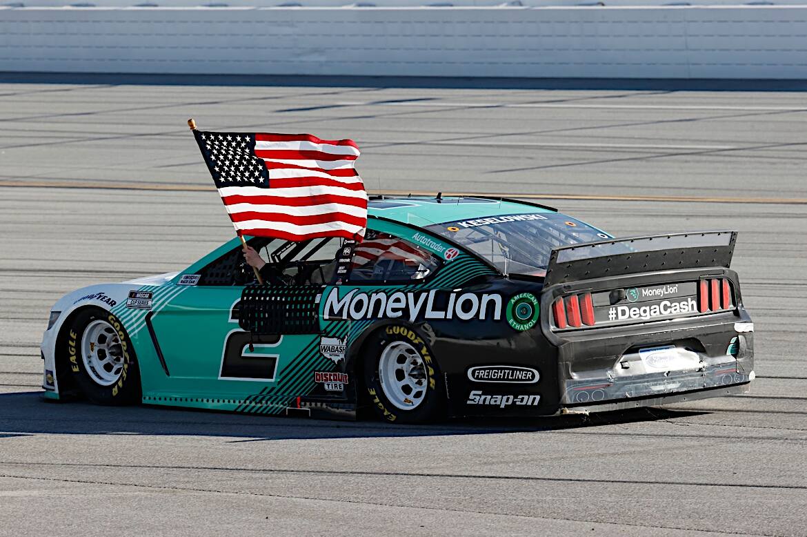 Brad Keselowski led four top-five Mustangs in the Cup Series race, earning the win at Talladega. Brad Keselowski led four top-five Mustangs in the Cup Series race, earning the win at Talladega.