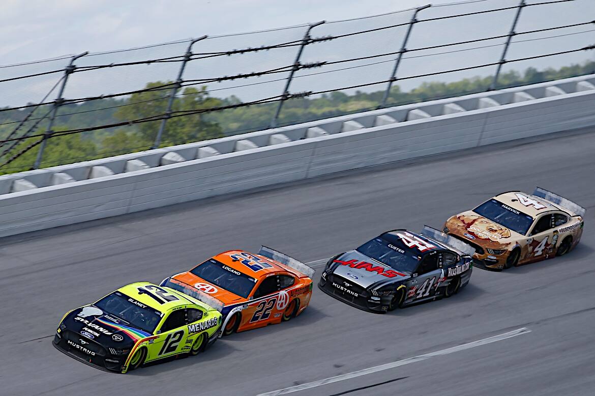 Teammate Ryan Blaney is fifth, Keselowski is sixth and Harvick is in seventh. Teammate Ryan Blaney is fifth, Keselowski is sixth and Harvick is in seventh.