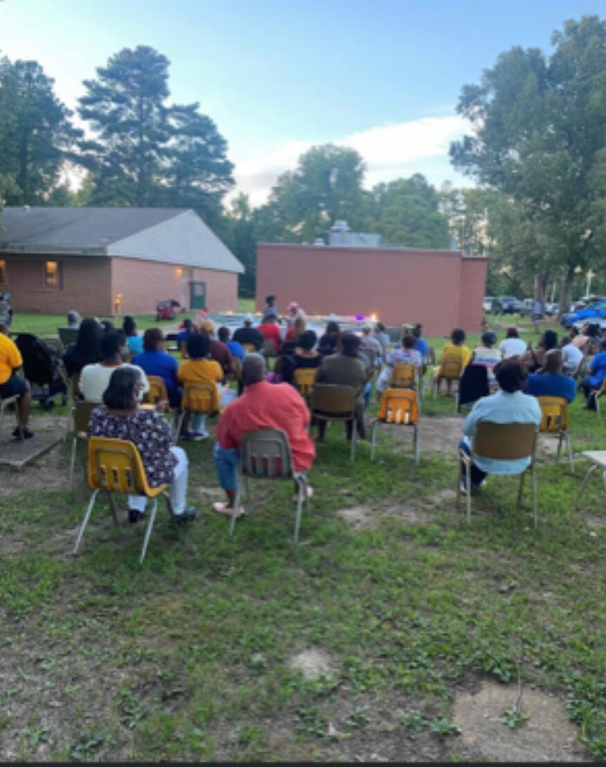 Community members gather.